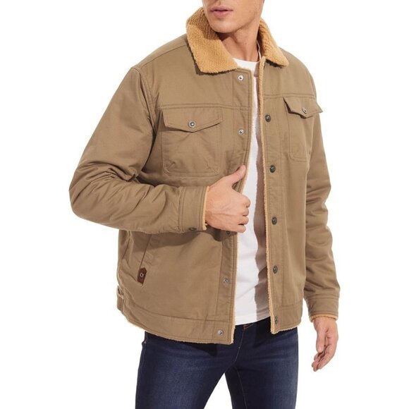 Men's Sherpa Trucker 5 Pockets Cotton Cargo Jacket Turn down Collar Winter Coats - Picture 4 of 7